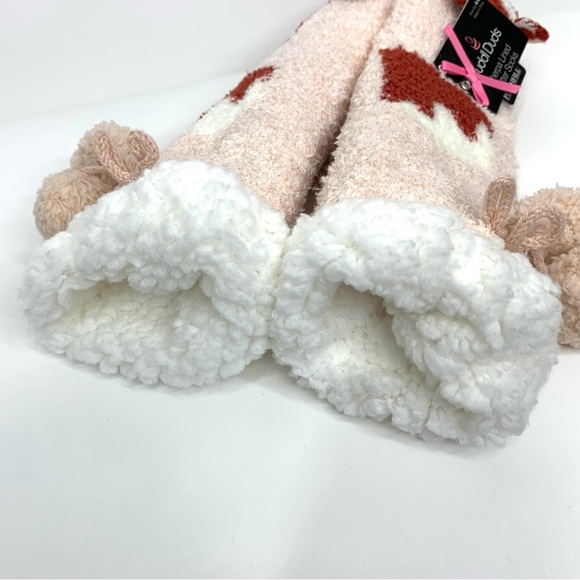 Cuddl Duds Pom Critter Sherpa Lined Fox Socks With FREE Secret Treasures Socks - Picture 5 of 13